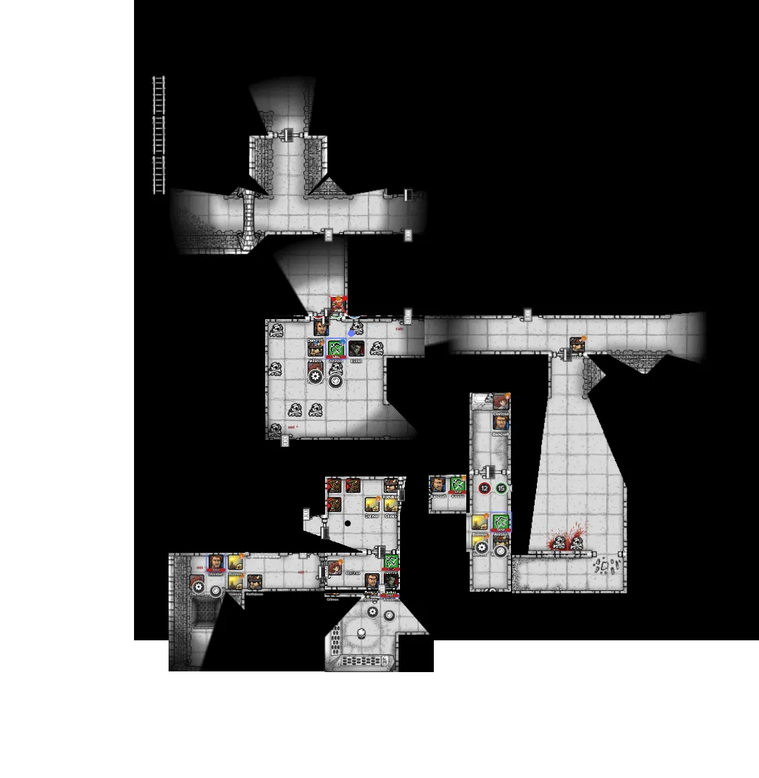 Anister's hand-charted map of the explored barrow -- chambers and corridors strung along the dark.
